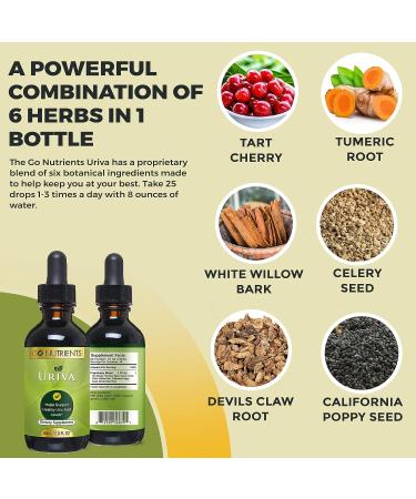 Go Nutrients Uriva - Uric Acid Support Supplement for Muscle & Joint Health - Gluten Free | 60ml Liquid Drops - Buy Online on GoSupps.com