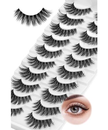 False Eyelashes Clear Band Mink Lashes Fluffy 5D Soft Fake Eyelashes Faux Mink Lashes Natural Look Cat Eye 14MM Fluffy Light Volume Eyelash 10 Pairs