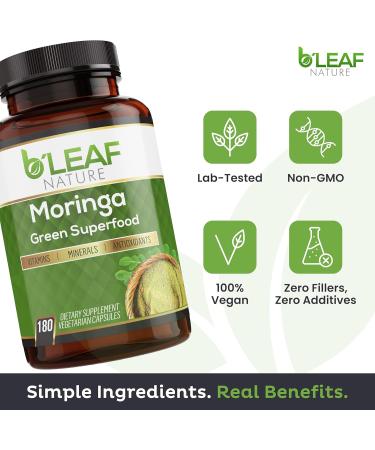 B Leaf Nature 100% Pure Organic Moringa Oleifera Leaf Powder Capsules I Immune Support I 1000mg per serving I Gluten-Free Non-GMO I Superfood w/ Essential Vitamins & Amino Acids I 180 Veggie Capsules 180 Count (Pack of 1) - Buy Online on GoSupps.com