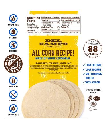 Del Campo 8 Inch Soft Corn Tortillas - Gluten Free, Authentic Mexican Food for Wraps, Tacos, Quesadillas, Burritos - Kosher (8ct) - 14 oz Pack - Buy Online on GoSupps.com