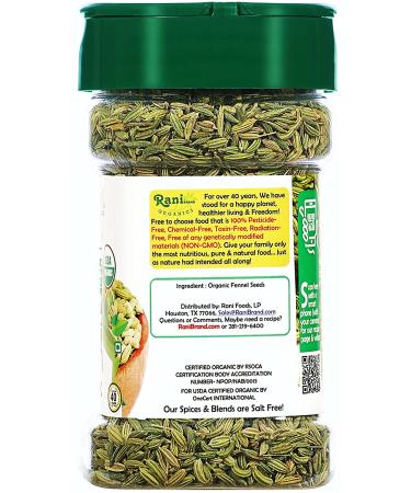 Rani Organic Fennel Seeds (Saunf Sabut) 2.5oz PET Jar - USDA Certified, All Natural, Vegan, Gluten Friendly, NON-GMO - Indian Origin Spice - Buy Online on GoSupps.com