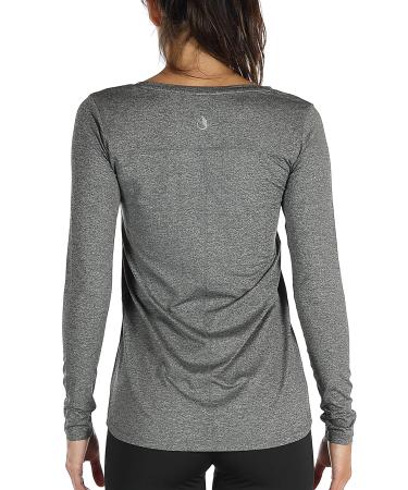 icyzone women's running shirt long-sleeved sports shirt breathable long-sleeved fitness top with thumb hole L dark grey