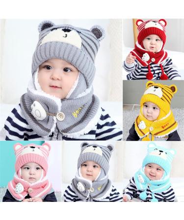 Baby Balaclava Kids Winter Hat Scarf with Double Pom Pom Design - F-Yellow - Buy Online on GoSupps.com