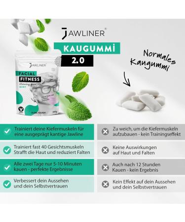 JAWLINER Fitness Chewing Gum - Mint Jawline Trainer - Hard Mewing Gum - 2 Month Supply (100g) - Improve Your Jawline Today! - Buy Online on GoSupps.com