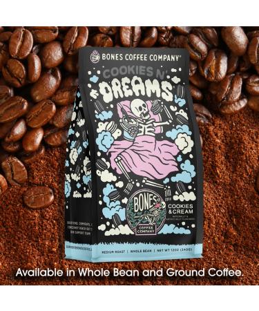 Bones Coffee Company Cookies 'N Dreams 12 oz Ground Coffee - Cookie & Creams Flavor | Medium Roast Arabica Beans | Flavored Coffee Gift - Buy Online on GoSupps.com