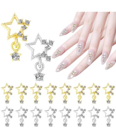 Thinp 30 Pieces Star Nail Charms 3D Nail Charms Nail Rhinestones Alloy Star Charms for Nails Gold & Silver Nail Art Charms for Women Girls Nails Designs DIY Manicure Supplies