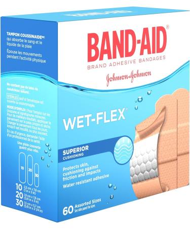 Band-Aid Water Resistant Wet-Flex Adhesive Bandages Assorted Sizes Value Pack Small Regular Large 60 Bandages Variety Pack - Buy Online on GoSupps.com