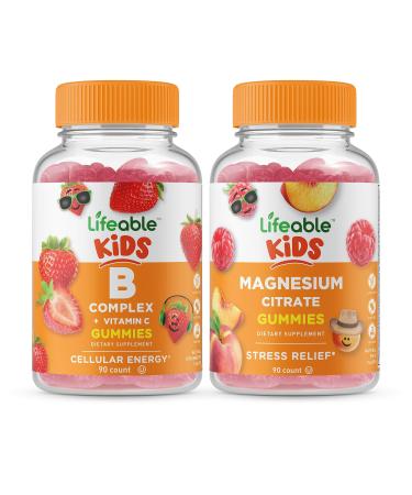 Lifeable B Complex Kids + Magnesium Citrate Kids Gummies Bundle - Great Tasting Vitamin Supplement Gluten Free GMO Free Chewable Gummy