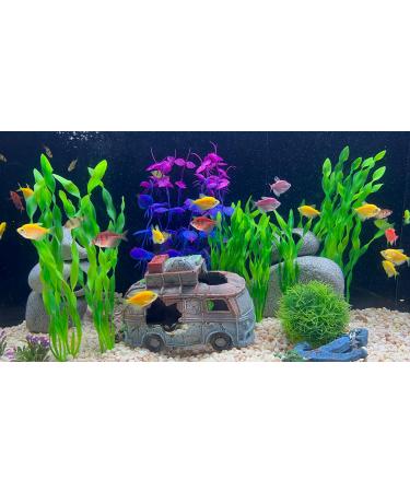 Begondis Underwater Car Aquarium Ornament Set with 8 Plastic Plants | Polyresin Marine Decor for Fish Tanks - Buy Online on GoSupps.com