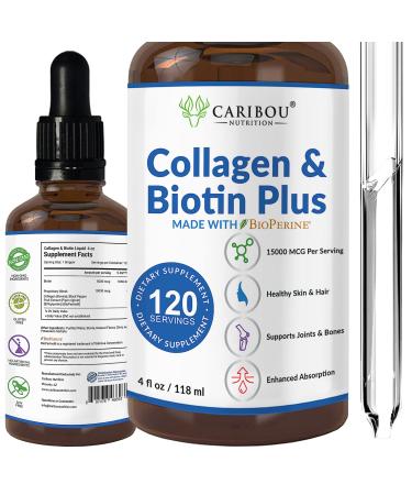 Liquid Collagen & Liquid Biotin With BioPerine For Enhanced Absorption - 10000mcg Collagen Liquid & 5000mcg Biotin Liquid - Liquid Collagen For Women -4 Month Supply of Biotin And Collagen Supplements