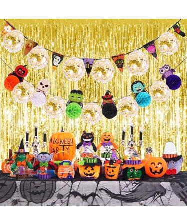 2PCS 3' X 8' Black & Gold Metallic Tinsel Foil Fringe Curtain Backdrop for Parties - 2023 New Years, Halloween, Graduation - 2 Pack - Buy Online on GoSupps.com