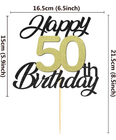 Sumerk 50th Birthday Cake Attachments | Gold & Black Party Decoration Accessories | Perfect for 50th Birthday Celebrations - Buy Online on GoSupps.com