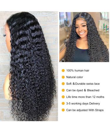 30 Inch Brazilian Deep Wave Lace Front Wig for Black Women | Pre Plucked 150% Density Curly Human Hair Wig with Baby Hair - Natural Color - Buy Online on GoSupps.com