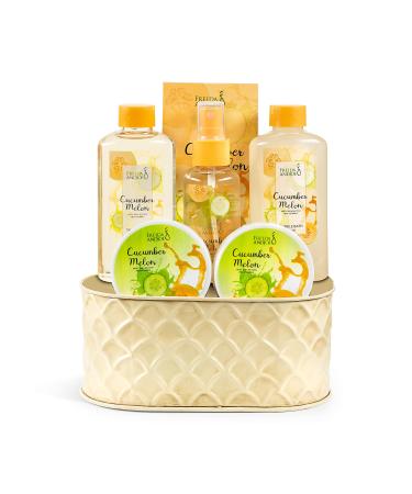 Cucumber Melon Bath & Body Spa Gift Set For Women Ultimate 7-Piece Relaxation Spa Basket for Women - Body Mist Lotion Shower Gel Bubble Bath Salts