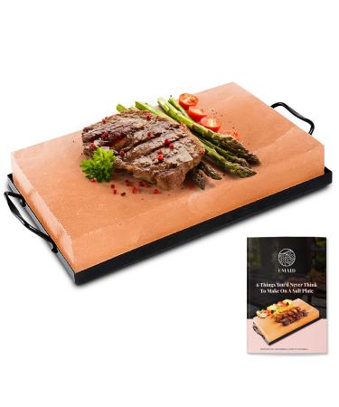 UMAID Natural Himalayan Rock Salt Block Cooking Plate for Cooking Grilling Cutting and Serving Food Grade Salt with Metal Steel Tray Set with Recipe Pamphlet Salt cooking block 12 X 8 X 1.5 Himalayan Salt Cooking Block - Buy Online on GoSupps.com