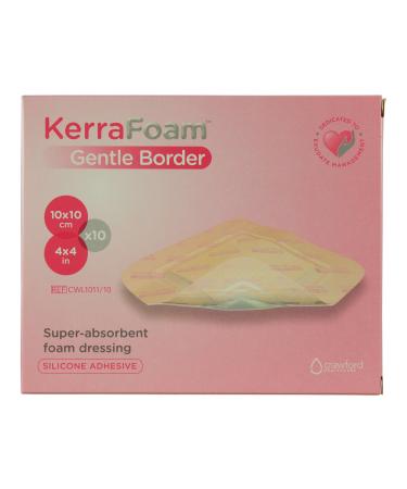 KerraFoam 4 x 4 Gentle Border Foam Dressing for Wound Care (CWL1011) - AIDS Wound Healing by Absorbing and retaining Drainage While Being Gentle on The Surrounding Skin. (Box of 10) 4x4 Inch (Pack of 10)