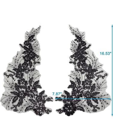 Floral Embroidery Sequin Lace Appliques Trim - 1 Pair (Black) for Wedding Bridal Dress DIY - Buy Online on GoSupps.com
