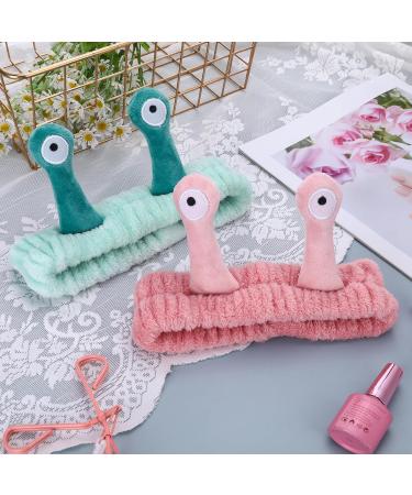 2 PCS Snail Face Wash Headband Set for Women and Girls - Soft Coral Fleece Spa Hair Band for Makeup, Skincare, Shower - Cute Elastic Headband for Beauty Routine - Pink+Green - Buy Online on GoSupps.com
