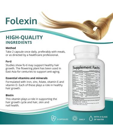 Folexin Hair Growth Support Supplement with Biotin & Vitamin B6 - 60 Capsules for Thicker Hair Growth & Health - Buy Online on GoSupps.com