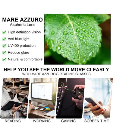 MARE AZZURO Stylish Reading Glasses for Men 1.25x - 6x Black (Blue Light Blocking) | Trendy Readers for Men - Buy Online on GoSupps.com