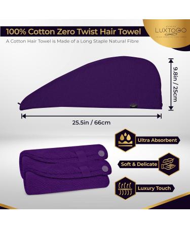 Buy LUXTOGO 100% Cotton Fast Dry Hair Towel - Super Absorbent Hair Turban with Button & Elastic - Purple Checkered 2 Pcs | International Shipping Available - Buy Online on GoSupps.com