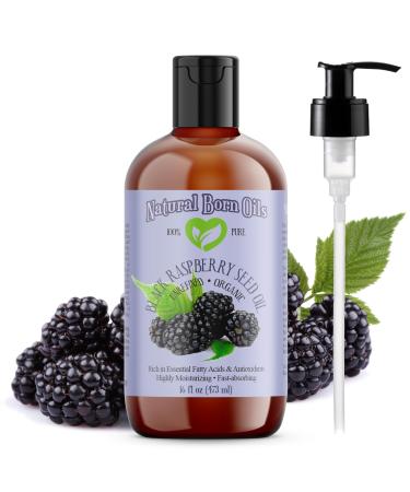 Natural Born Oils Black Raspberry Seed Oil 16oz Organic Cold-Pressed High in Ellagic Acid Skin Moisturizer Hair Health