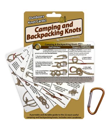 ReferenceReady Outdoor Knots - Waterproof Knot Tying Cards with Mini Carabiner - Includes 22 Rope Knots for Camping, Backpacking, & Scouting Scenarios