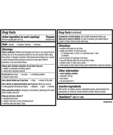 Pepto Diarrhea Liquicaps - Bismuth Subsalicylate Anti-Diarrhea Relief - Kills Bacteria - 48 Liquicaps - Buy Online on GoSupps.com