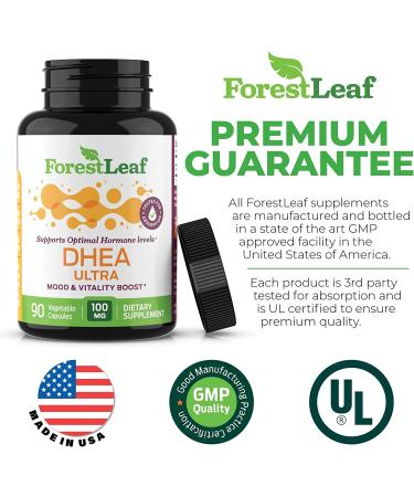 Forest Leaf DHEA 100mg Daily Hormone Supplement - 90 Veg Capsules for Healthy Metabolism, Mood, Performance, Brain & Immune Function - Buy Online on GoSupps.com