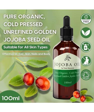 Jojoba Oil 100% Organic Pure Natural and Cold Pressed - 100 ml - Care for Hair Body Skin - Buy Online on GoSupps.com
