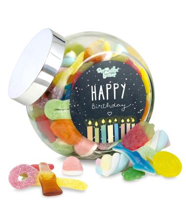 Happy Birthday colorfully filled slanted neck glass with delicious sweets great gift idea for birthday children