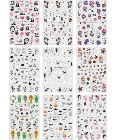JMEOWIO Halloween Nail Art Stickers - 9 Sheets of Cute Flower & Ghost Designs | Self-Adhesive Nail Decor Accessories - Buy Online on GoSupps.com