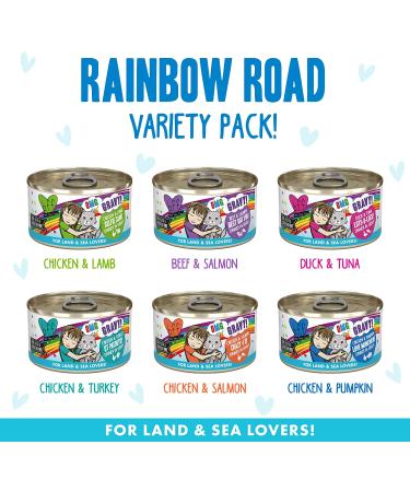 Weruva B.F.F. OMG Cat Food Cans Variety Pack - 12 Pack, Grain-Free Natural Wet Food in Gravy, Land & Sea Recipes in Rainbow Road Flavor - Buy Online on GoSupps.com