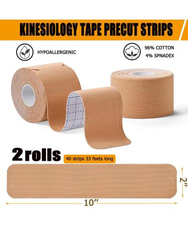 Kinesiology Tape Pro - 2 Rolls Waterproof Latex-Free 40 Precut Strips for Knee Elbow & Shoulder Pain Relief - Nude - Buy Online on GoSupps.com
