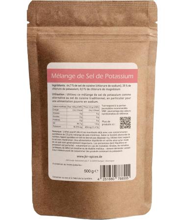 Sel au potassium JKR Spices 900g 35% chlorure de potassium 0 3% chlorure de magn sium pauvre en sodium emballage neutre en CO . Le potassium aide maintenir une tension normale. 900 g (Lot de 1) - Buy Online on GoSupps.com