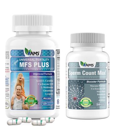 America Medic & Science MFS Plus (120 Capsules) and Sperm Count Max Supplement (60 Capsules) |Fertility Supplements for Men