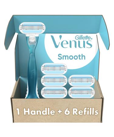Gillette Venus Smooth Razors for Women, Includes 1 Handle , 6 Razor Blade Refills Smooth Sensitive 1 Handle + 6 Refills