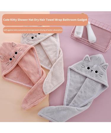 Hair Towel Wrap - Cute Cat Coral Fleece Drying Hat for Women & Girls - Pink Bath Hair Hat - Buy Online on GoSupps.com