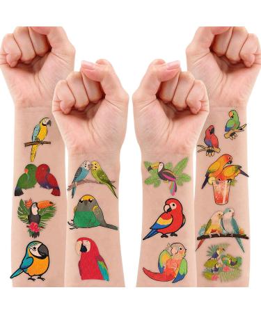 Parrot Bird Temporary Tattoo Stickers - Tropical Themed Birthday Party Decorations for Kids - 96PCS Set - Classroom Prizes & Gifts - Buy Online on GoSupps.com