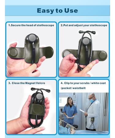 Top-Grain Leather Stethoscope Holder - Durable Magnetic Closure for Easy Access | Ideal for Doctors & Nurses | Green - Buy Online on GoSupps.com
