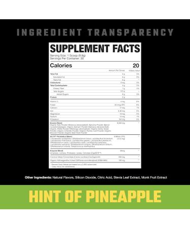 Greens+ Superfood Powder - Antioxidants Probiotics & Digestive Enzymes - KSM-66 Ashwagandha & Coconut Water - Naturally Flavored (30 Servings - Buy Online on GoSupps.com