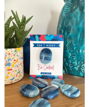 Blue Striped Onyx Banded Crystal Worry Thumb Stone - Meditation, Spiritual Stress Relief, Healing Energy - Reiki Chakra Blue Onyx Gift - Buy Online on GoSupps.com