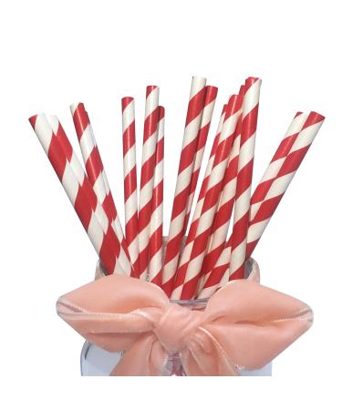 Biodegradable Red Striped Paper Straws Disposable Red and White Paper Drinking Straws for Circus Party Decor Farm Birthday Non-Toxic 6*197mm