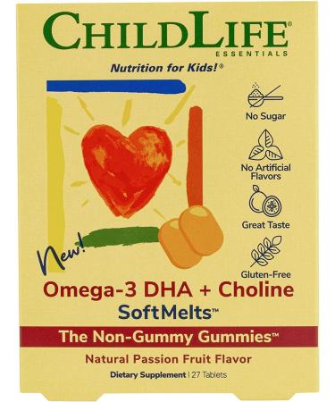 ChildLife Omega-3 DHA + Choline SoftMelts - Passion Fruit Flavor, 27 Tablets for Kids - Buy Online on GoSupps.com