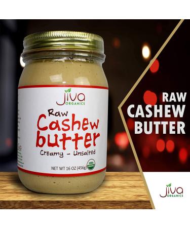 Jiva Organics Raw Cashew Butter Creamy - Unsalted 16 oz | Healthy Vegan Spread - Buy Online on GoSupps.com