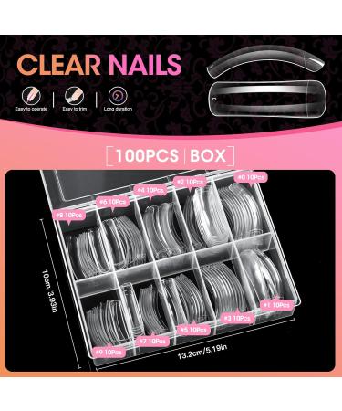 Krofaue Square Nail Tips - 100pcs Extra Long Clear C Curve Acrylic Nail Extensions for Women - Professional Half Cover Fake Nails with Box - Perfect for Holidays - Buy Online on GoSupps.com