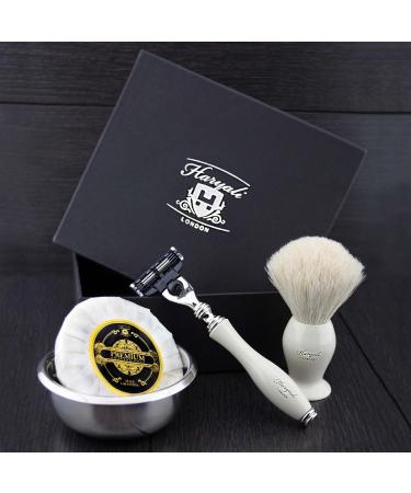 4 Pc Men's Shaving Kit - 3 Edge Razor Badger Hair Brush Soap & Stainless Steel Bowl | Perfect Gift for Men - International Shipping - Buy Online on GoSupps.com