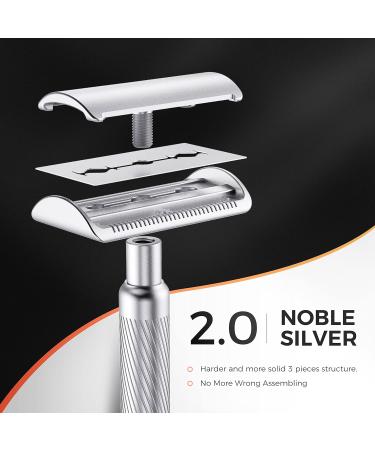 Classic Double-Edged Razor for Men & Women | Eco-Friendly Plastic-Free Silver Razor with Stand & 10 Blades - Buy Online on GoSupps.com