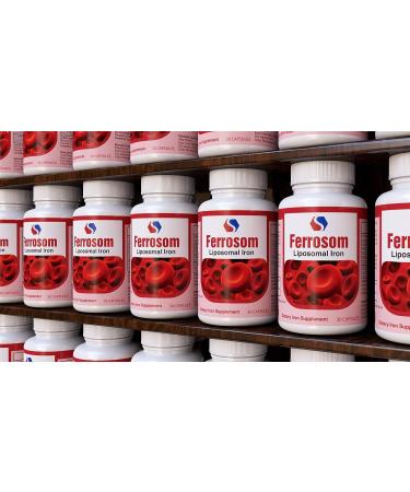 Siba Pharm Liposomal Iron Supplements | Ferrosom Dietary Iron Vitamins with Vitamin C, B12, Folic Acid | Non GMO Vegan | New Blood Cell Production | 30 Capsules - Buy Online on GoSupps.com