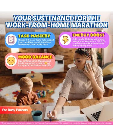 Focus Gummies for Kids & Adults, Brain Supplement w/Magnesium Glycinate, Omega-3 DHA, Lion's Mane, L-Theanine, Methylated B12 & Vitamin D3 Support Attention, Concentration, Memory, and Calm, 60Cts - Buy Online on GoSupps.com